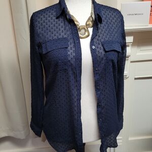 🎄Banana Republic Sheer Button Down Shirt With Swiss Dots Medium